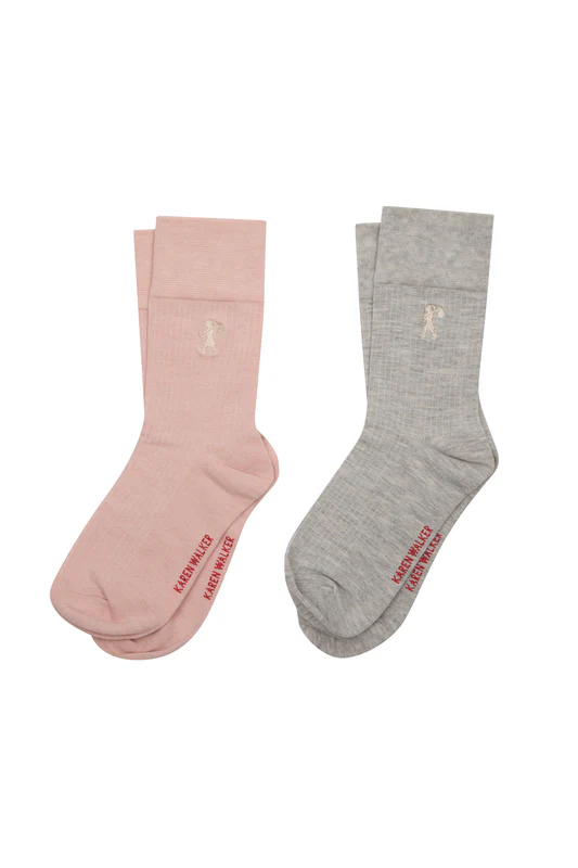 Karen Walker Runaway Embroidered Socks 2 Pack Blush/Light Grey