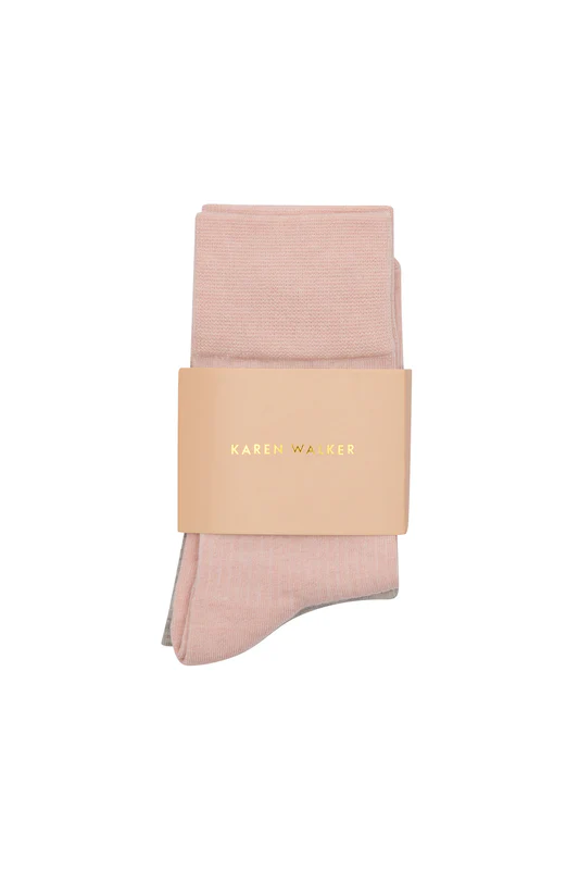 Karen Walker Runaway Embroidered Socks 2 Pack Blush/Light Grey