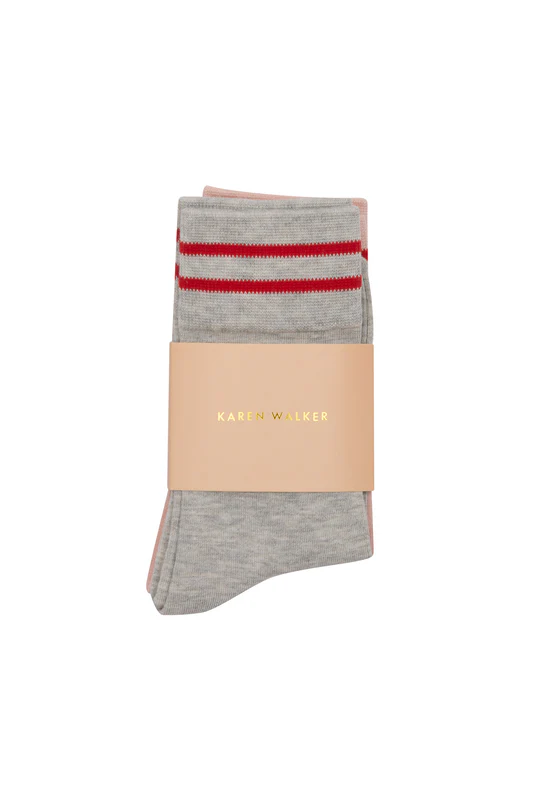 Karen Walker Runaway Girl Socks 2 Pack Light Grey/Blush/Red