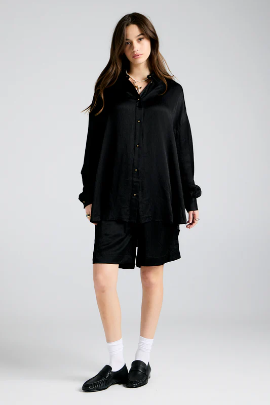 Karen Walker Oversized Walker Shirt Silk Viscose Black